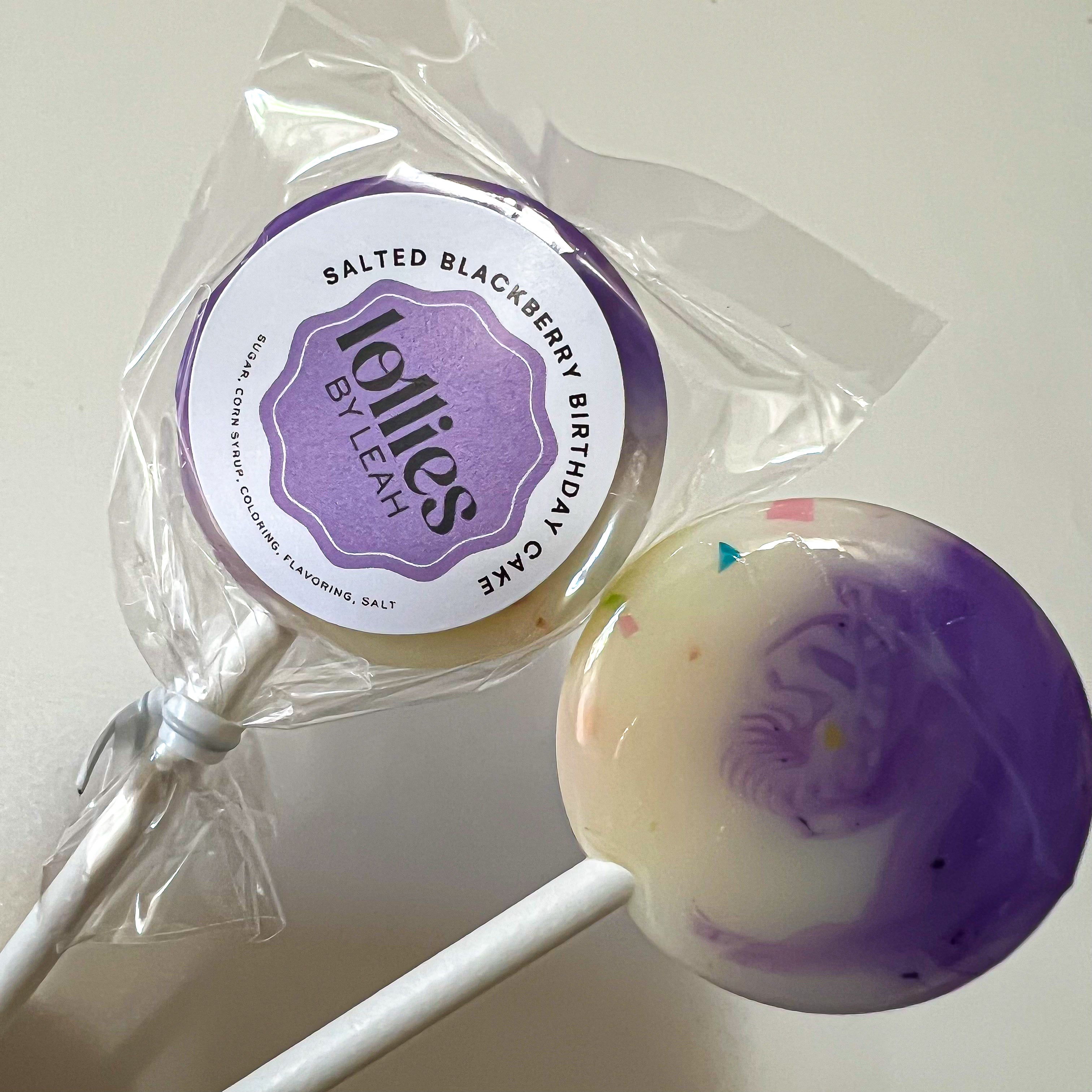 Salted Blackberry Birthday Cake Lollipop