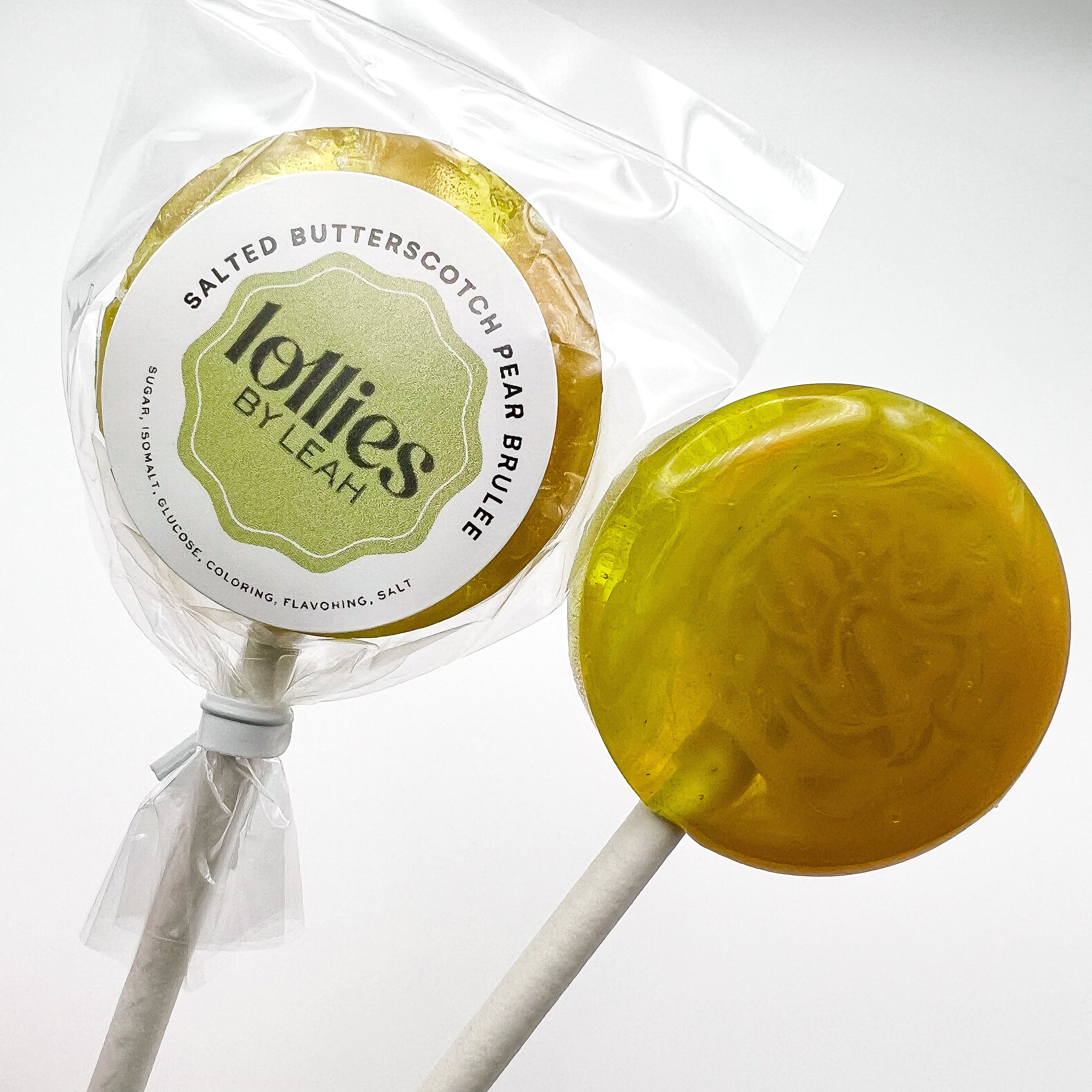 Salted Butterscotch Pear Brûlée Lollipop